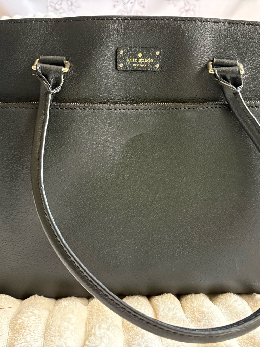 kate spade Black Leather Structured Tote with Gold Accent